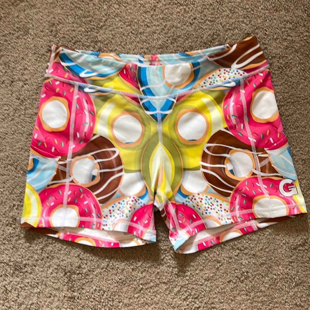 Donut print workout shorts, size S/M by Cassie/Kandyce fin for a snack lover